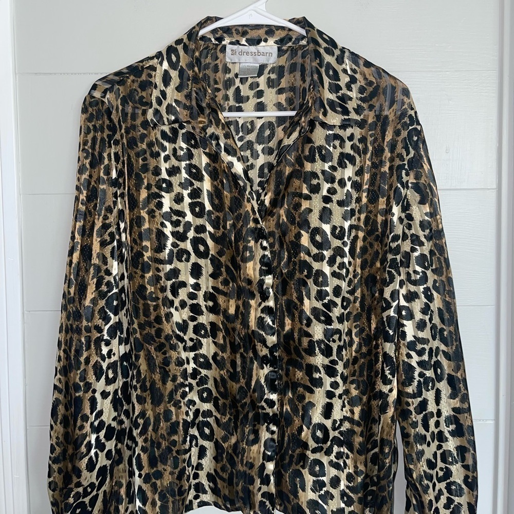 Dress barn | Leopard Print Button Up Long Sleeve Blouse Size XL - Picture 2 of 9